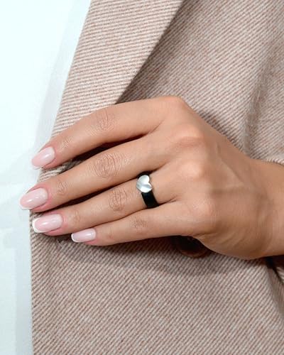 Rinfit Silicone Wedding Bands for Women, Braided Rings, Rubber Engagement Rings For Her - Emerald and Heart Ring Black/Silver, Size 73