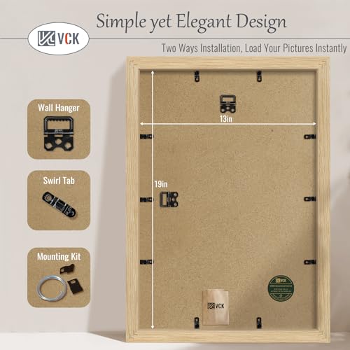 Image of VCK 13x19 Frames 3 Pack, Natural Poster Frame MDF Wood with Polished Plexiglass, Wall Mounting Horizontal & Vertical Display