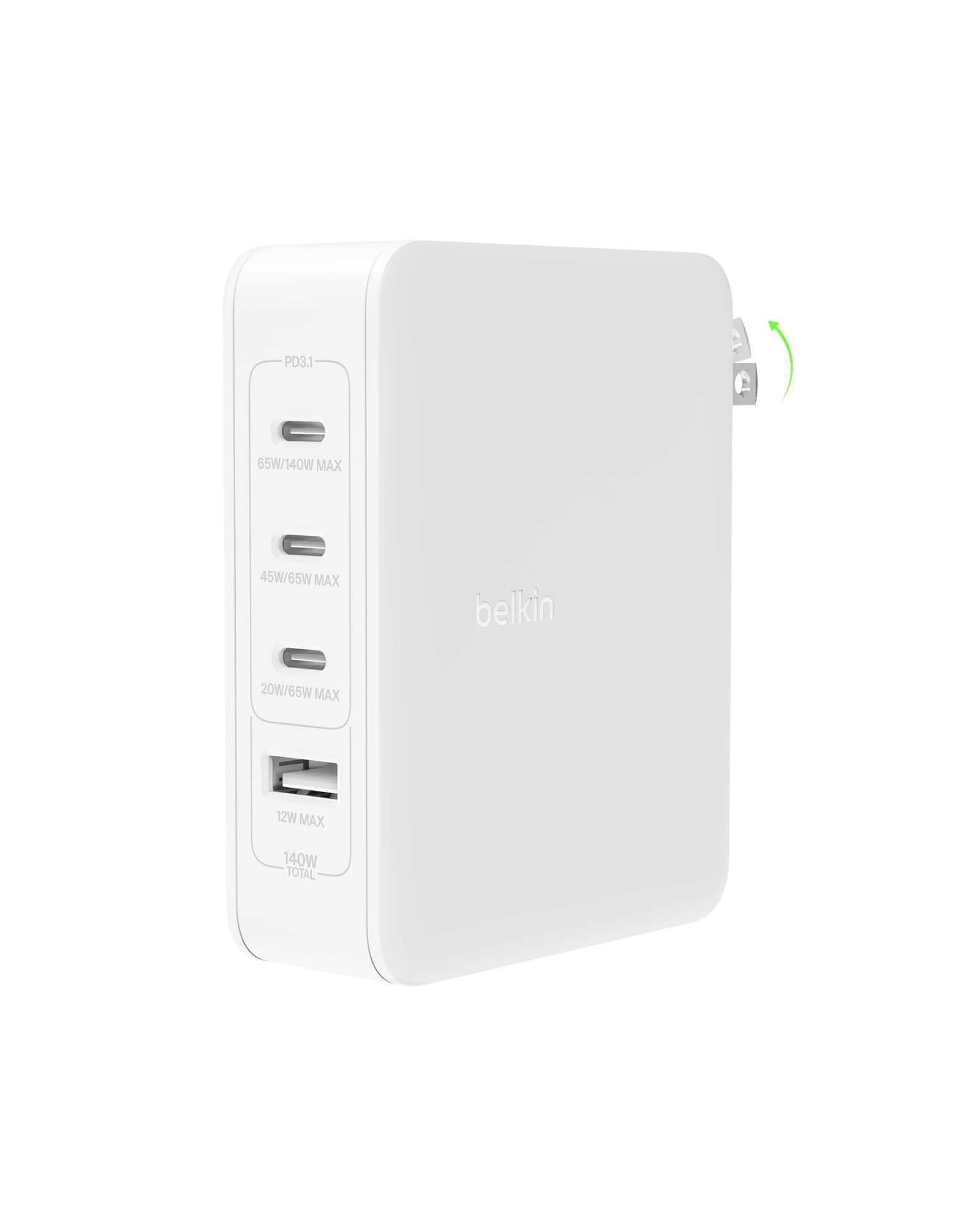 Belkin 4-Port Charger Block 140W GaN Charger USB-C Power Delivery Fast Charge USB-A Port - MacBook Apple iPhone