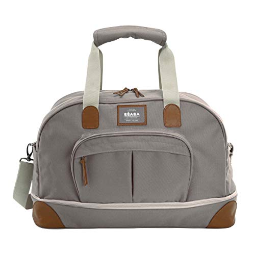 BÉABA, Sac à Langer Amsterdam II, Sac voyage XXL 50L, Bandoulières amovibles, Trousse de toilettes, Matelas à langer, Sac à linge sale, Multiples rangements, Taupe
