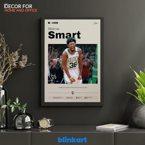Image of BLINKART Marcus Smart | Nba Basketball Player | Synthetic Wood Photo Framed Wall Hanging Poster Room & Office Bedroom Living Boys And Girl Room Home Wall Hanging | 12x18 Inches