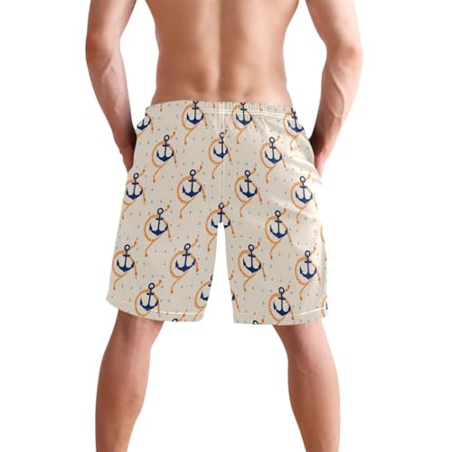 Quick Dry Blue Anchors Men's Swimming Shorts Swim Trunks with Mesh Lining Beach Wear - S2