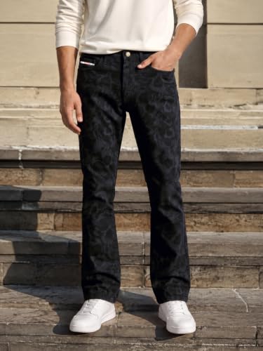 Image of The Indian Garage Co Men Mid Rise Bootcut Laser Placement Print Mid-Rise Stretchable Jeans