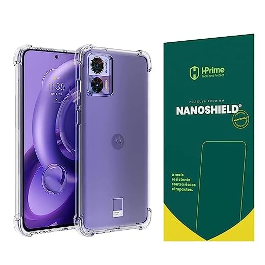 Kit Capa Capinha Para Motorola Edge 30 Neo Tela de 6.3 Case Air Anti Impacto Transparente + Película Hprime Nanoshield (Transparente + Hprime Nanoshield)