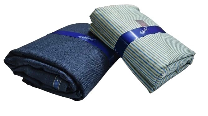 Mafatlal Light Grey Shirt and Navy Blue Pant Fabric for Men, 100% Cotton, Soft Breathable Formal Wear, Gift Pack-image-0