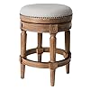 Maven lane pullman 26 inch tall backless weathered oak finish counter height upholstered barstool with sand color fabric cushion seat  urban country home decor