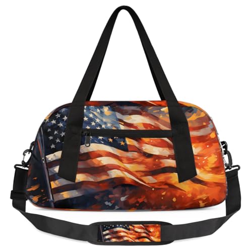American Flag Duffel Bag for Women Men Flag Pattern Waterproof Sports Tote Gym Bag for Dance Traveling Gymnastics Outdoor Camping Overnight Stay Duffel Bag