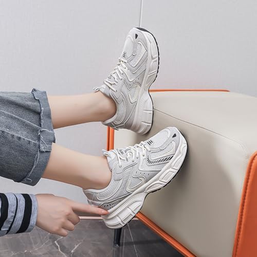 Womens Leather Lace Up Platform Sneakers FashionCasual Non Slip Shock Absorbing Heighten Walking Workout Driving Shoes4