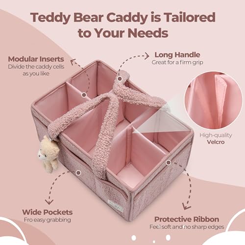 Image of PeraBella Baby Diaper Caddy Organizer with Handle, Boy & Girl Shower Gift Basket, Portable Diaper Storage Basket Bin for Wipes, Newborn Baby Essentials Registry Search Must Haves, Car Caddy Organizer