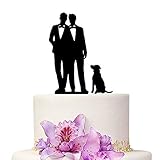 YAMI COCU Gay Wedding Cake Topper, Mr & Mr Cake Topper With Dog Black Color Acrylic Silhouette Wedding Aniversary Party Engagement