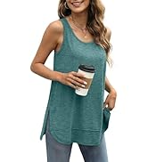 WIHOLL Loose Fit Tank Tops for Women Scoop Neck Summer Side Split Sleeveless Shirts 2024 Fashion