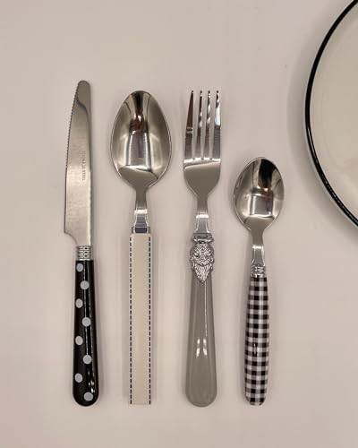 Image of Gypsy Color Eclectic Black & White Mix & Match Stainless Steel Flatware Collection, Set of 16