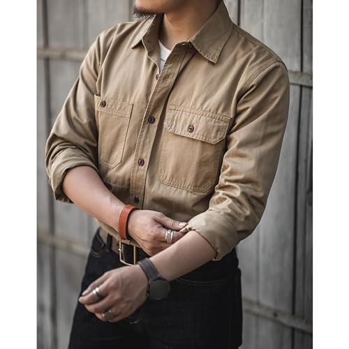 Men Business Dress Shirts Long Sleeve Button Down Casual Shirt Jacket Retro Outerwear Casual Tops with Pockets4