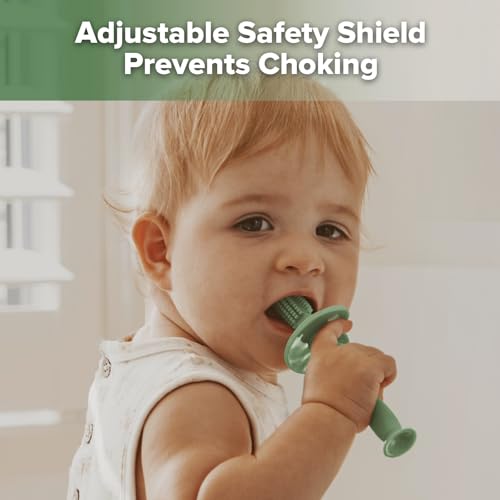 Image of haakaa 360 Baby Toothbrush with Suction Base - Jade | Gentle Cleaning for Infants, Gum Massage, BPA-Free, Food-Grade Silicone, Adjustable Safety Shield, Safe for Babies 6 Months+