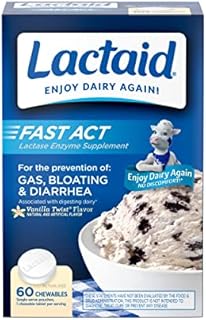 Lactaid Fast Act Lactose Intolerance Chewables with Lactase Enzymes, Vanilla, 60 Count (Pack of 1)