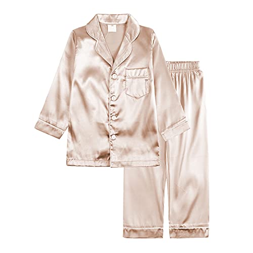 Verve Jelly Kid Girl Boy Pigiama Set Manica Lunga Pigiama 2 Pezzi Indumenti Da Notte Button-Down Camicia Pantaloni Morbidi Indumenti Da Notte Camicia Da Notte Estiva Oro Rosa 140 8-9 Anni