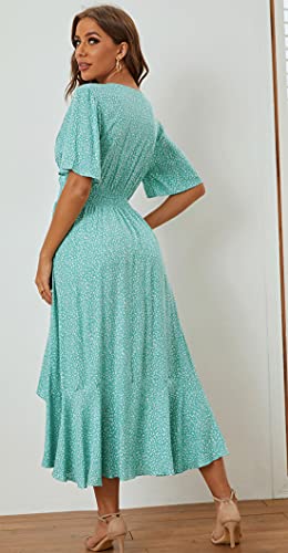 Image of Kormei Women Short Sleeve V Neck Floral High Low Flowy Summer Party Long Maxi Dress