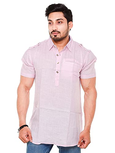 Image of Mens Cotton Linen Half Sleeve Plus Size Short Kurta