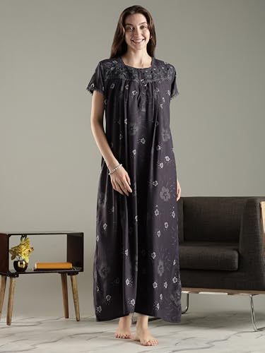 Image of 9shines Label Premium Alpine Maxi Designer Nighty | Floral Print Maxi for Women | Night wear for Women | | Full Length Night Gown for Women | Night Dress for Women Stylish (2467)