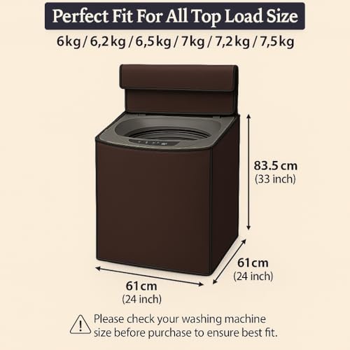 Image of Washing Machine Cover Top Load 6kg to 7.5kg | Heavy Duty Waterproof Polyester Protective Cover | Dustproof & UV Resistant | Universal Fit For All Fully Automatic Machine (Brown)