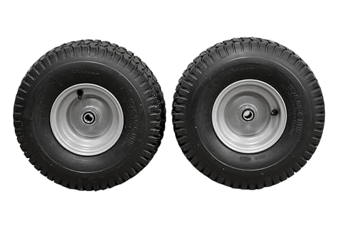 Antego Tire & Wheel (Set of 2) 15x6.00-6 Tire and Wheel Assemblies, ATW-001, 4 Ply Turf Tires, .75' Precision Ball Bearings, Poulan/Husqvarna Mower Front Tires, and Honda Lawn Mower Tires 15x6.00-6