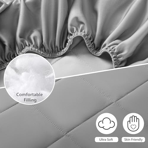 TILLYOU Pack and Play Sheet - Soft Quilted Crib Cover Pad, Toddlers Mattress Protector with 1\'\'-3\'\' Deep Pocket, Thick Play Yard Playpen Sheets, Breathable Fluffy Crib Mattress Pad, 39\"x27\", Grey