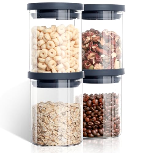 Cozary 4 Bocaux en Verre 0.38L, Bocaux en Verre Hermétique, Overnight Oats Jar, Verre Borosilicate, Empilable, Adapté Lave-vaisselle, pour Garde-manger, Épices, Thé, Café et Sucre