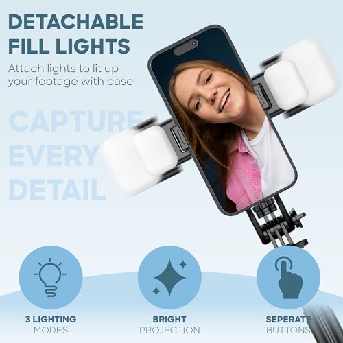 Image of NEWDRU LumiTripod Adjustable Tripod with LED Lights - 360 Rotation & 8 Telescopic Rods | Bluetooth Remote - Selfie Stick with Tripod Stand for Vlogging, Makeup, Photography & Video