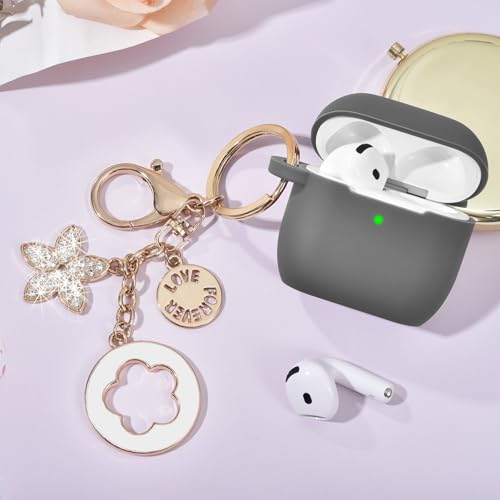 Image of Case Compatible for Apple Airpods 4 - VISOOM Airpods 4 Cases 2024 Cover Women Anti-Drop Silicone iPods 4 Earbuds Wireless Accessorie Charging Cases Girl Bling Keychain for Airpod iPods 4th Generation