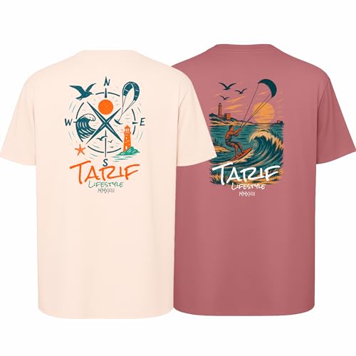 TARIF Pack 2 Camisetas Oversize Hombre – Algodón 210g – Estilo Surf Kitesurf – Camiseta Verano Hombre Original – Ropa Urbana Streetwear (FR/ES, Letras, XXL, Grande, Regular, Pack 2)