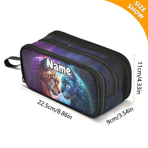 Image of Custom Cheetah Tiger Galaxy Pencil Case Box Boys Girls Personalized Name Large Pencil Pouch Stationery Pen Bag Organizer for Kids Adults School Office