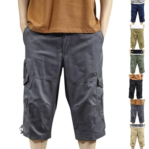 Cambkatl Men's Cargo Capris Casual Summer 3/4 Hiking Pants Below Knee Cotton Long Shorts Trousers with Pockets2