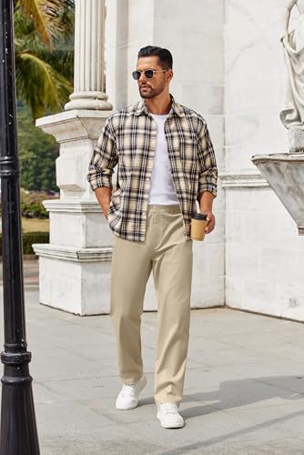 COOFANDY Men Casual Cotton Pants Classic Fit Stretch Chino Pant Flat Front Wrinkle-Free Pants4