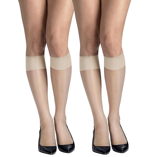 Image of Hanes Women's Silk Reflections Silky Sheer Knee Highs, Reinforced Toe, Knee-High Stockings