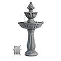 XBrand 36.2'' Solar Water Fountain, 2-Tier, Grey Resin, Outdoor, with Solar Panel & Solar Pump for Home Garden Yard Decor, (AM2167)