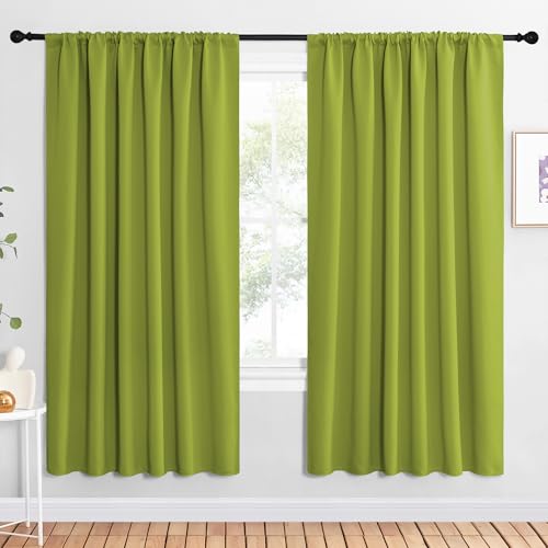 NICETOWN 2 Panels Blackout Curtains, Rod Pocket Window Curtains Room Darkning Drapes for Bedroom/Living Room, Thermal Insulated Solid Draperies for Home Office/Study, 62 by 72-Inch, Fresh Green