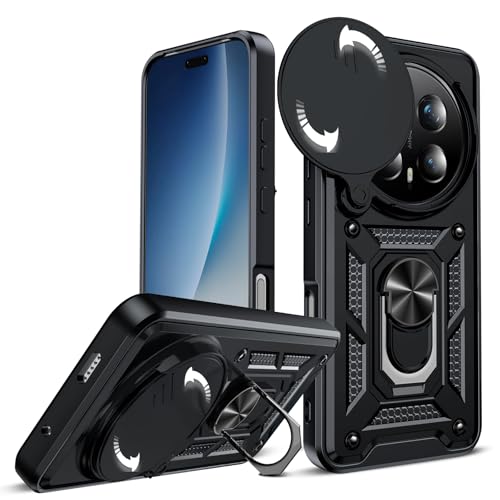 LeYi for Honor Magic 8 Pro 5G Phone Case with Camera Cover Slider and 360 Ring Stand Holder Military Rugged Protective Tough Armor Cover for Honour Magic8 Pro Black