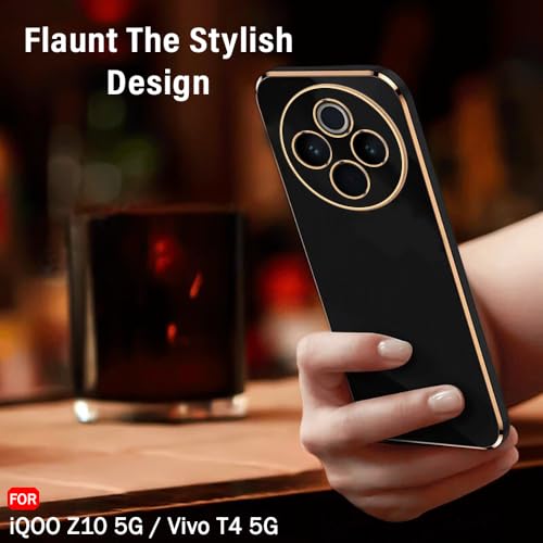 Image of TheGiftKart Luxurious Golden-Plated Back Cover Case for iQOO Z10 5G / Vivo T4 5G | Raised Lips for Camera & Screen Protection | Shockproof Design | Stylish Back Cover Case (TPU, Black)