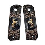 1911 Grips Full Size,Aztec Black Pearl with Gold Horse,Fits Colt,Kimber,Springfield,Remington,Rock Island .etc,Government Commander Models,Resin Material