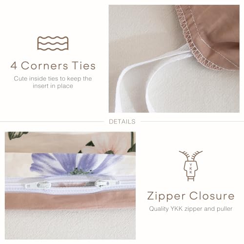 Qsh Wild Flower King Size Duvet Cover Set 100% Egyptian Cotton Duvet Cover Floral Leaves Printed Pattern Cover Botanical Elegant Bedding Set 3 Pcs Soft Breathable thumb #5