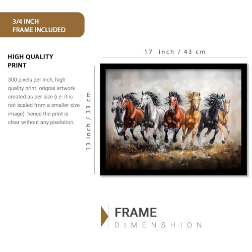 Image of HOTHOUSE Seven Running Vastu Lucky Horse Painting | 7 Horses Vastu Frame Wall Art Painting for Living Room Bedroom Office Home Decor Wall Decor Size (13X17 inch)