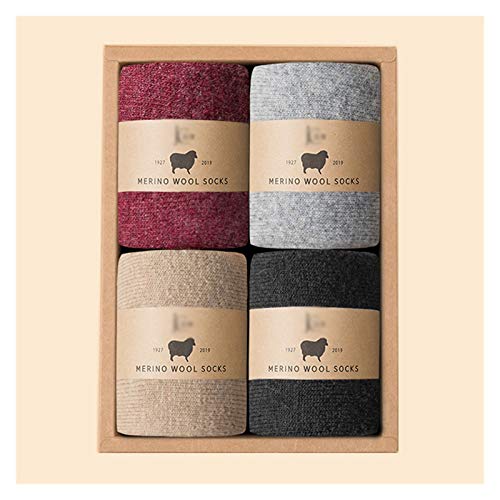 QYXJJ 4 Pairs Women Heavyweight Thick Wool Socks - Soft Warm Comfort Winter Crew Socks Thermal Classic Chunky Knit Socks Multicolor One Size (Color : 3)