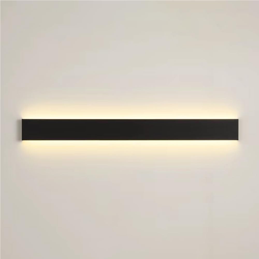 HCZKIUJY Black Linear Wall Sconce Hardwired Vanity Light, Warm White Wall Lamp for Bedroom & Living Room (80cm)