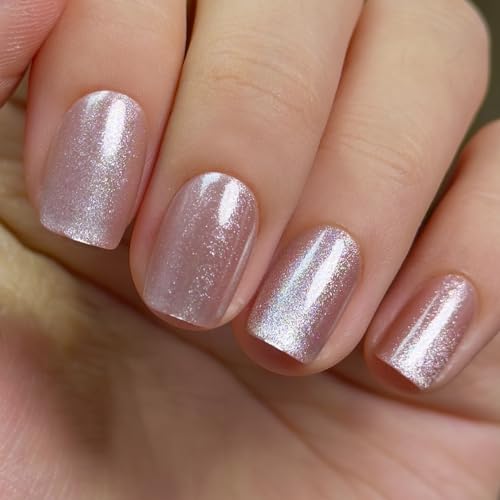 CurvLife Short Square Chrome Cat Eye Press On Nails, Rose Gold, Soft Gel