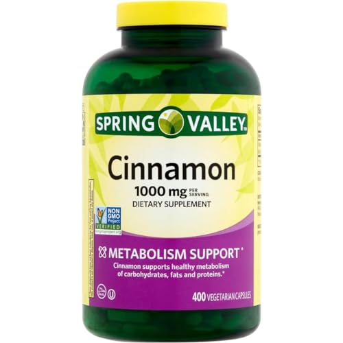 ResMask Spring Valley Cinnamon Dietary Supplement 1000 mg 400 Vegetarian Capsules - Metabolism Support. Includes Sticker.