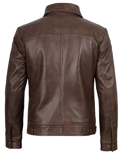 Image of Blingsoul Disc TOS Leather Motorcycle Jacket Men | [1116081] Jose Chocolate Brown, XS