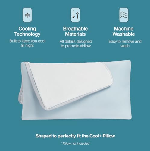 Image of Coop Cool+ Pillow Cover, Queen Size Cooling Pillow Cover for Memory Foam Pillows, Ultra Soft, Wrinkle-Resistant & Breathable Cases with Zipper, Cooling Bed Pillow Cover for Hot Sleepers