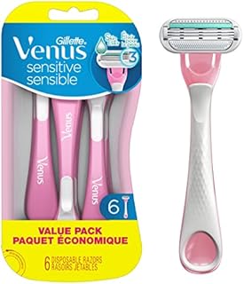 Gillette Venus Sensitive Disposable Razors for Women with Sensitive Skin, Delivers Close Shave with Comfort, 6 Count (Pack of 1)