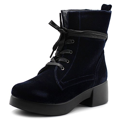 Ollio Women's Shoes Velvet Lace Up Ankle Bootie Combat Boots TWB0109 (10 B(M)