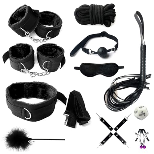 Sex Bondage 11 Pcs BDSM Leather Bondage Sets Restraint Kits Adult Sex Toys for Women and Couples,Hand Cuffs Ankle Cuff Bondage Collection & Blindfold & Tickler Included (Black)